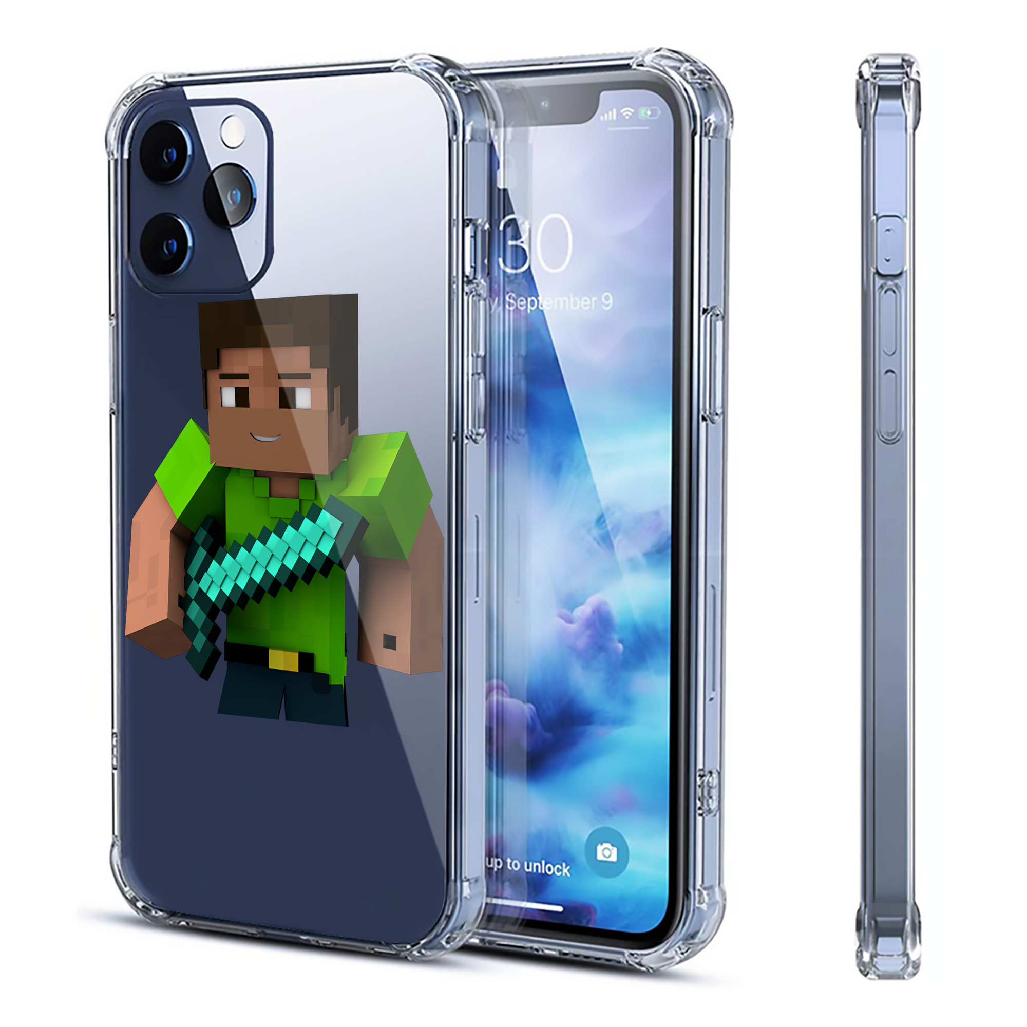 （画像用） マインクラフト ブロックの世界 Minecraft MC Block world 【iPhone 12シリーズ対応】透明スマホケース（クリアソフトケース）